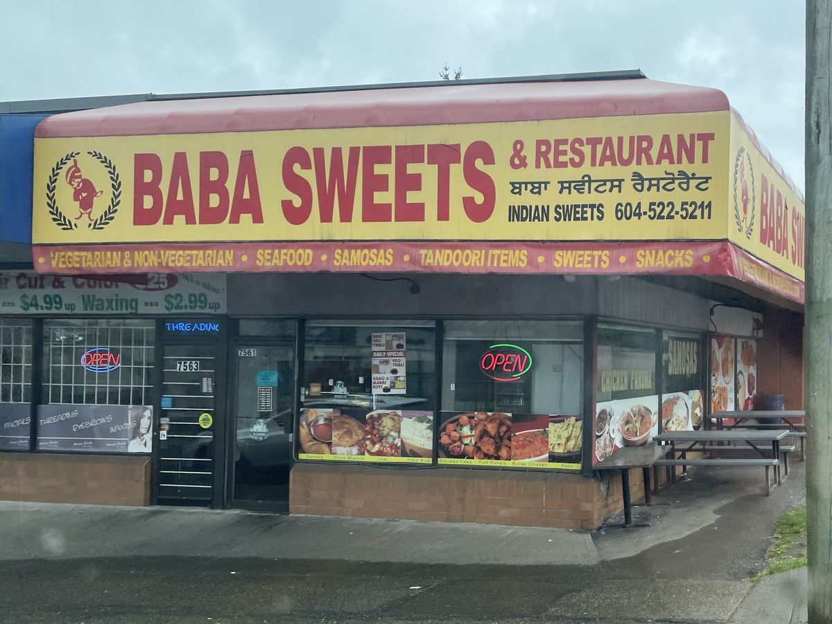 Baba Sweets & Restaurant storefront on 6th St, Burnaby